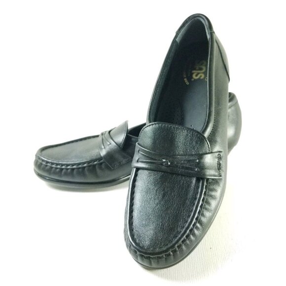 SAS Wedge Slip On Loafers Women's Size 7 Narrow Black Leather - Picture 3 of 11